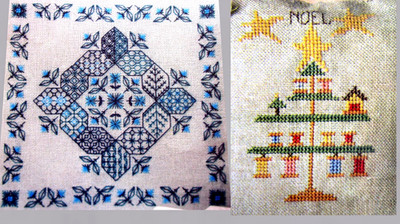 Color Blue Blackwork  Spool Tree Ornament Design CROSS STITCH PATTERNS