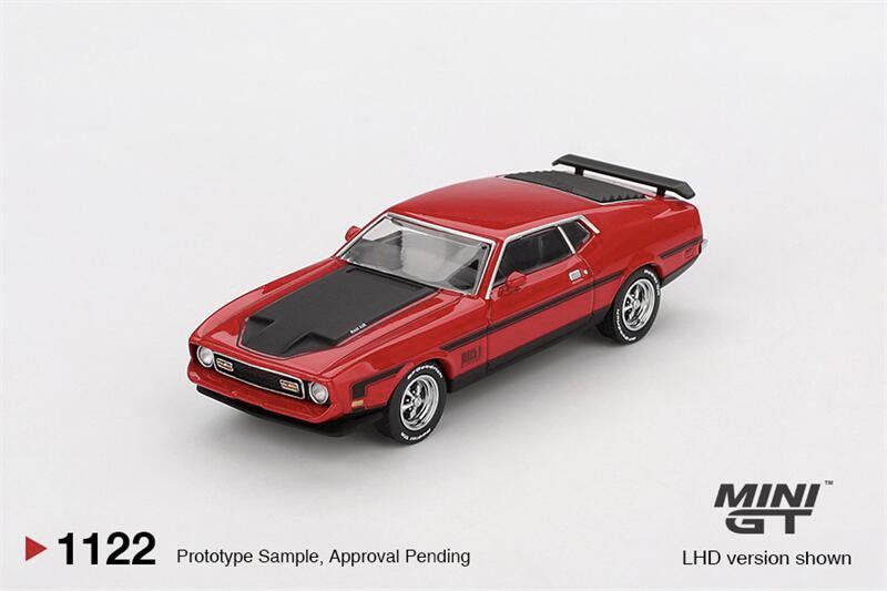 (Pedido anticipado) Mini GT 1:64 Mustang Mach1 1971 coche modelo diecast rojo carrera