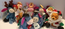 8 Disney Store Bean Bag Lot Santa Pooh Eeyore w/Star Set Sugarplum Eeyore Choir