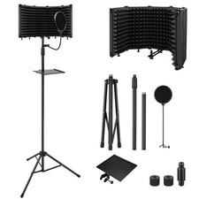 Microphone Isolation Shield with Pop Filter Tripod Stand, Foldable Mic Shie...