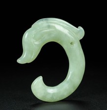 Neolithic Chinese Hongshan Culture 52MM Hetian Jade Dragon Hook Pendant#1485