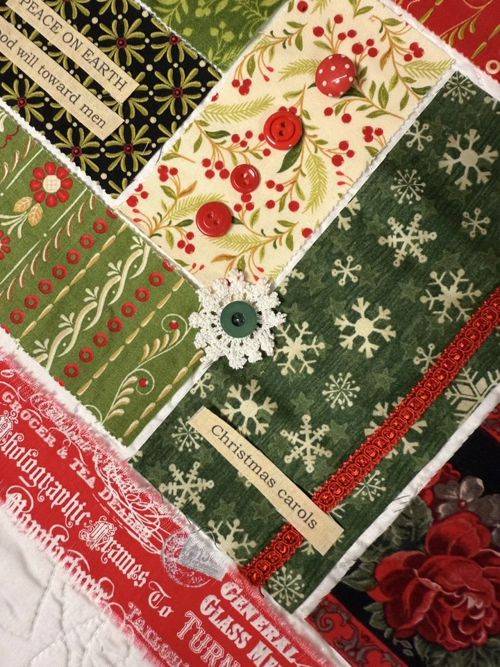 Комплект лоскутных рождественских праздничных тканей, отделки и тканевых слов с принтом - Изображение 4 из 4