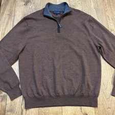 Scott Barber 100% Merino Wool Sweater, Quarter Zip Brown, Men's L