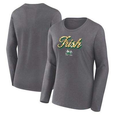 Notre Dame Fighting Irish Double Team Script Long Sleeve T-Shirt Womens M Gray 