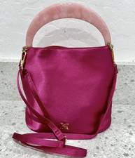 New 8x10 Carolina Herrera Hot Pink Handbag Purse Bag Satin Fabric Marble Handle