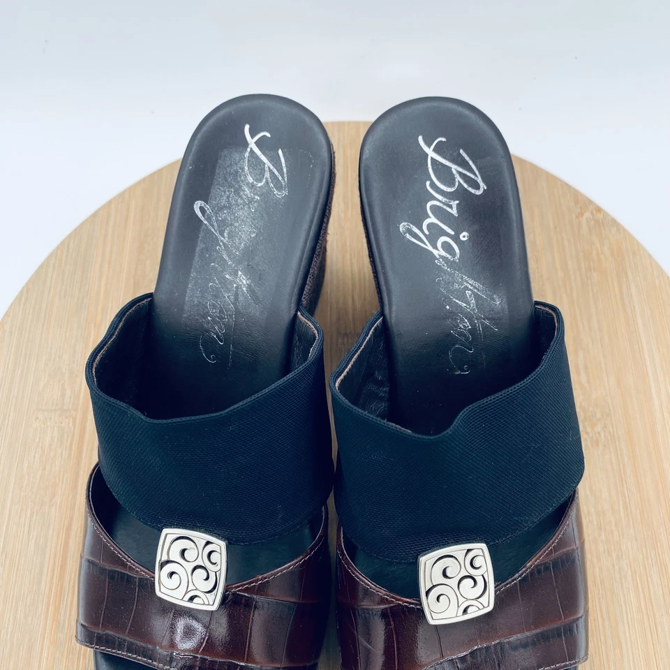 Tacones de cuña Brighton Dream para mujer 9 tacones de cuero marrón Peep Foto 3 de 4