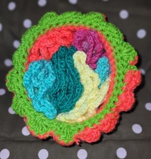 Handmade Crochet Coasters Multi Colored Set Of 6 With Basket, Red Heart Yarn
