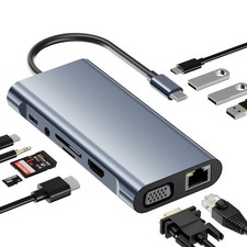 USB-C Hub Type C to USB 3.0 4K/60Hz 100W PD RJ45 VGA 3.5mm Audio TF/SD Adapter