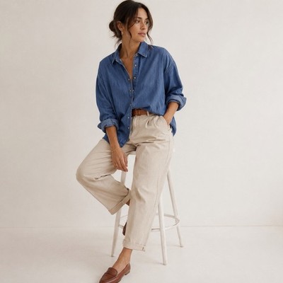 Vintage Studio Collection women's 3X chambray denim button up shirt 24W