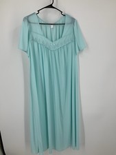 Miss Elaine Me Essentials 1X Nylon Nightgown Embroidery Blue Aqua