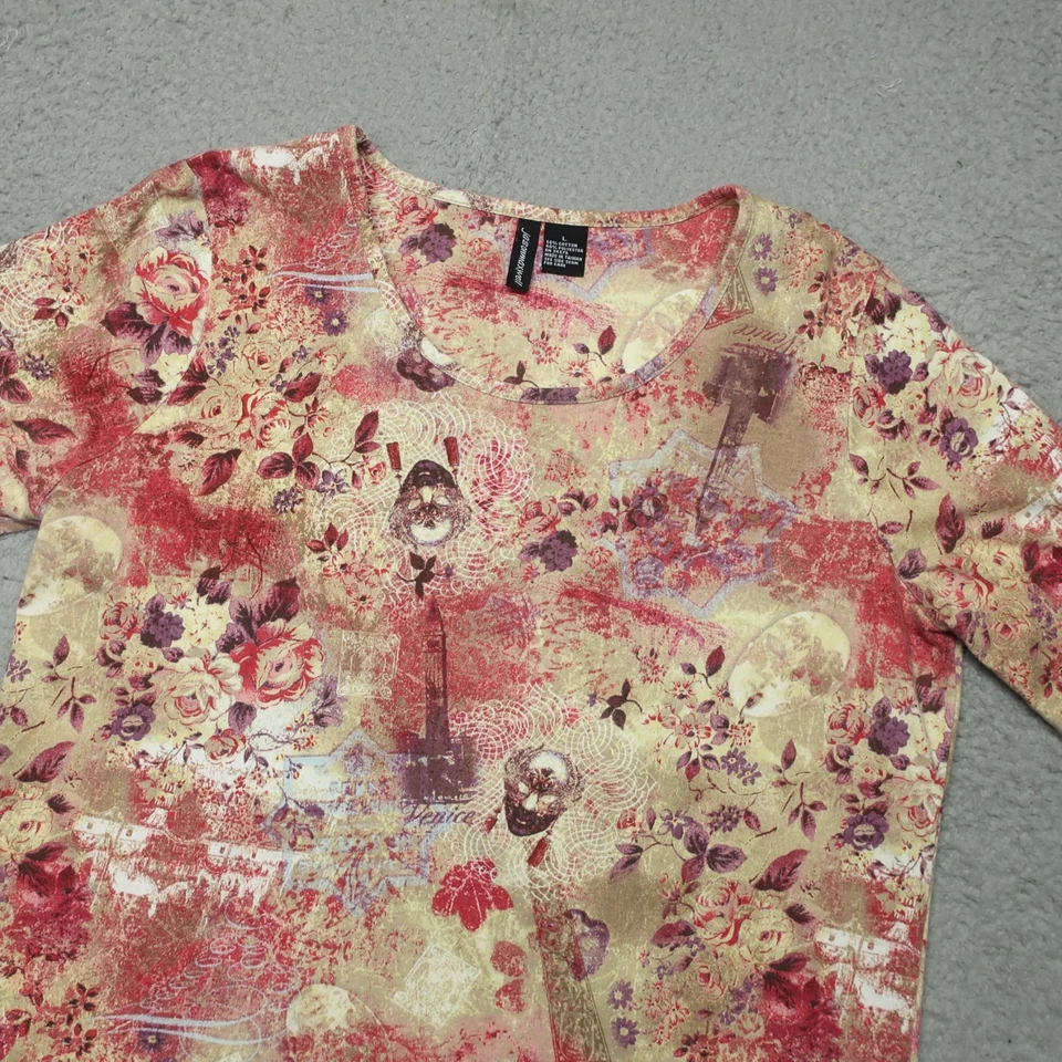 Blusa Top Mujer Jason Maxwell L Multicolor Floral Manga 3/4 Cuello Redondo Foto 4 de 4