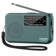Mini AM FM Radio Battery Operated with Lanyard Green Portable Pocket Radio
