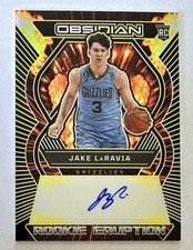 Jake LaRavia 2022-23 Obsidian Rookie Eruption Auto 4/10 Electric Etch Yellow