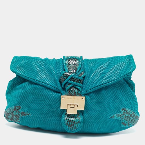 Jimmy Choo Flap Teal Green Watersnake Leather Clutch