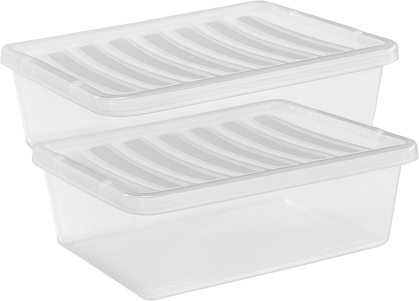 2 x Clear Underbed Storage Boxes 32 Litre Plastic Stackable Containers with Lids