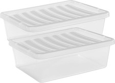 2 x Clear Underbed Storage Boxes 32 Litre Plastic Stackable Containers with Lids