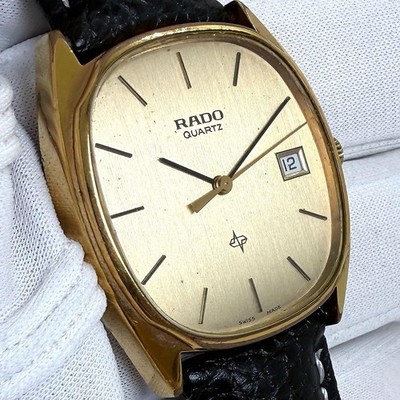 RADO Running / Quartz Gold Dial Date 3 Wristwatch high-end