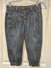 deener Blue Denim Ankle Pants Women Button Zip Flat Front Solid