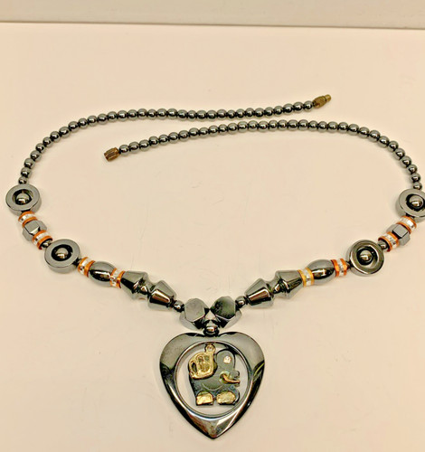 Vintage Heavy Heart W/ Good Luck Elephant Inside Pendant Necklace