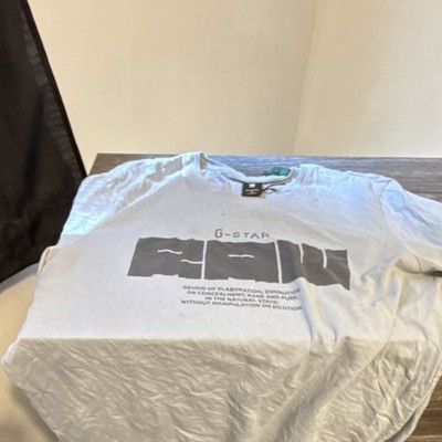 G-Star Men's White Cotton Graphic Logo Crew Neck T-Shirt Short Sleeve