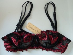 Lise Charmel "SP Seduction" 34B Demi-cup Bra Scarlet Red & Black Lace Vintage 2K