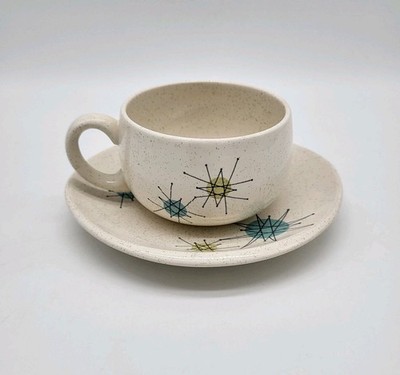 Franciscan Atomic Starburst Tea Cup and Saucer MCM Earthenware 50s 60s 
