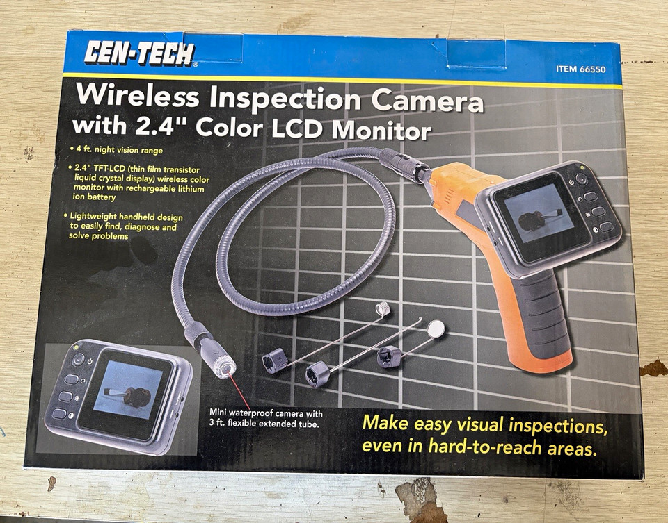 CEN-TECH 66550 Wireless Inspection Camera 2.4” Color LCD Monitor ...