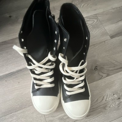 Rick Owens Ramones Black White High Top Lace Up Round Toe Men's Casual Sneakers