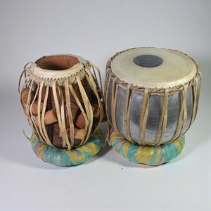 Traditional Indian Tabla Drum 2 Piece Set w Tuning Hammer and Cushions, Stands