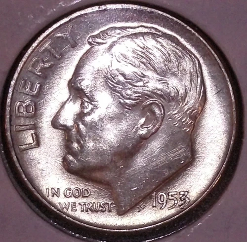 1953-D ROOSEVELT DIME 10C , RPM STRONG D/D UNC