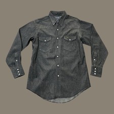 Vintage 80s Wrangler 70127BK Black Denim Western Pearl Snap Shirt 16.5-33