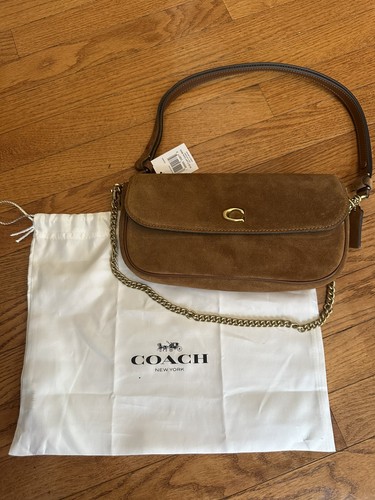 Coach Suede Brook Flap Bag with Chain