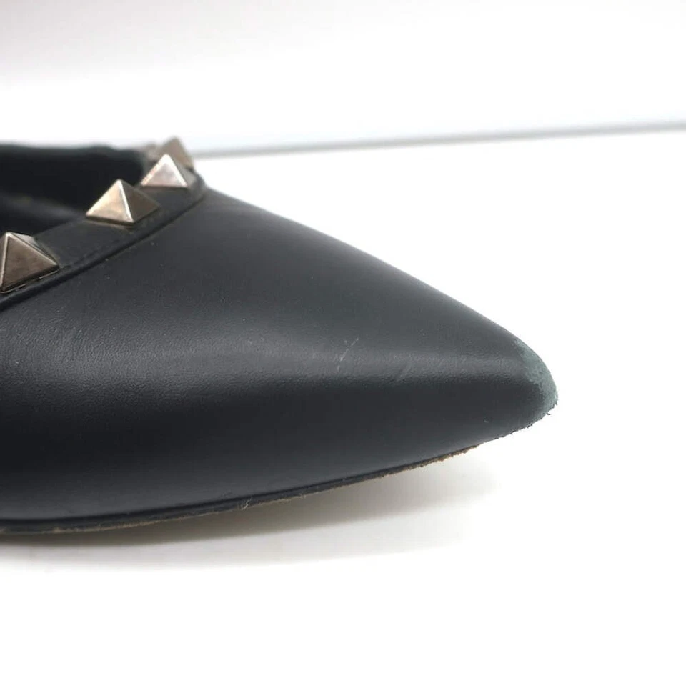 Valentino Noir Rockstud Punta Punta Ballet Pisos Cuero Negro Talla 35.5 Foto 2 de 4