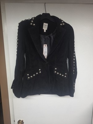 Cinq a Sept Women Black Studded Suede Milly Jacket Size 2 ,1(one) Missing Stud
