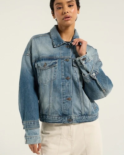 VIAVIA Viavia The Slouch Double Trucker Jacket in Rome Multi Denim italy M 23x24