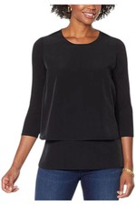 DG2 by Diane Gilman Women's Double Layer Mixed 3/4 Slv Easy Tee Black