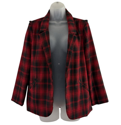mags & pye Blazer Womens Small Red Black Plaid O-Ring Harness Zip Pockets Punk