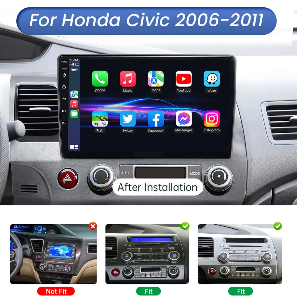 Radio estéreo de coche Android 15 para Honda Civic 2006-2011 Carplay GPS WIFI con cámara Foto 3 de 4