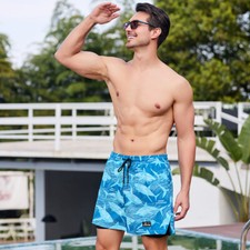 Men's Double-Layer With Adjustable Drawstring Swim Trunks Elastic Swimwear