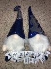Happy Hanukkah 2 Gnomes Weighted Plush Blue Silver Reversible Sequin 16" NWT
