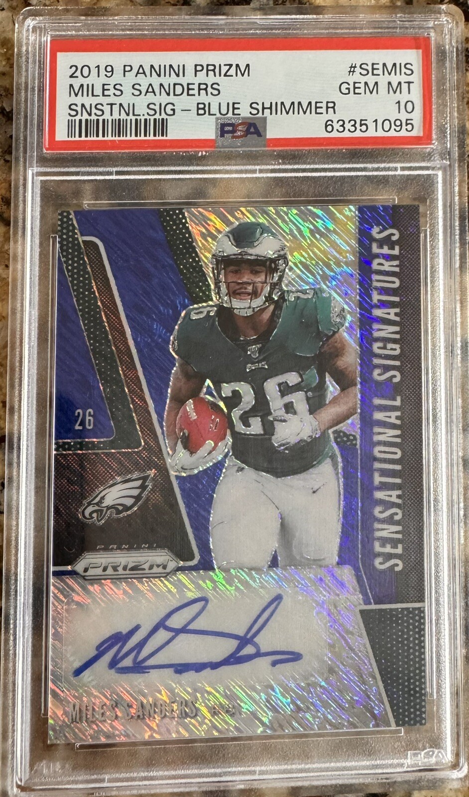 Miles Sanders Panini Prizm Sensational Signatures #SEMIS Blue Shimmer