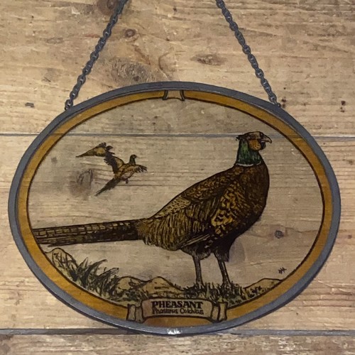 Vintage Oval Stained Glass Pheasant Bird Design Leaded Window Sun Catcher Plaque - Picture 22 of 24