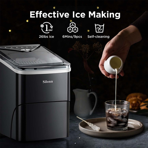 Silonn Ice Maker Countertop, 9 Cubes Ready in 6 Mins, 26Lbs in 24Hrs, Self-Clean - Picture 2 of 12