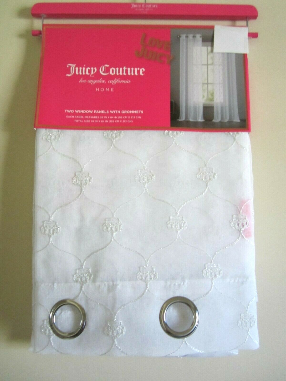 Juicy Couture Curtains Juicy Couture Crown White or Pink 2 Window Panels With Grommets Sheer