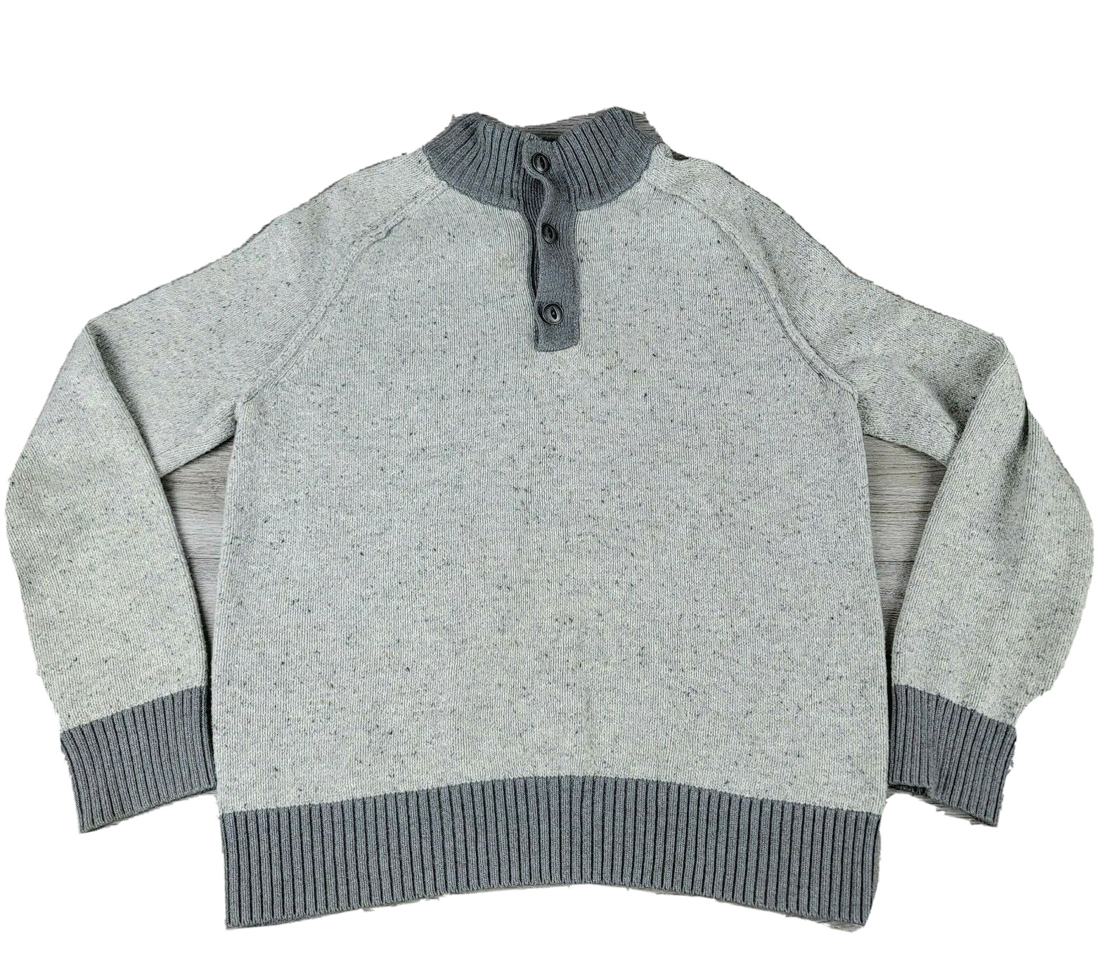 Converse One Star Size Med Gray Long Sleeve Button Mock Knit Mens