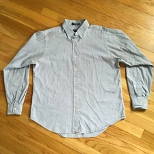 VTG 90s Hathaway Pinpoint OCBD Women 14 Cotton Blue Trad USA