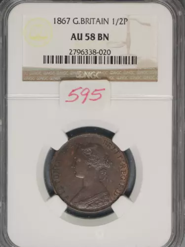 Great Britain 1867 1/2 Penny K-748.2 NGC AU58 BN