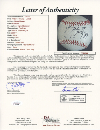 Bryce Harper signed Rawlings OML Baseball JSA LOA Phillies Vintage Auto A3499 - Picture 2 of 5