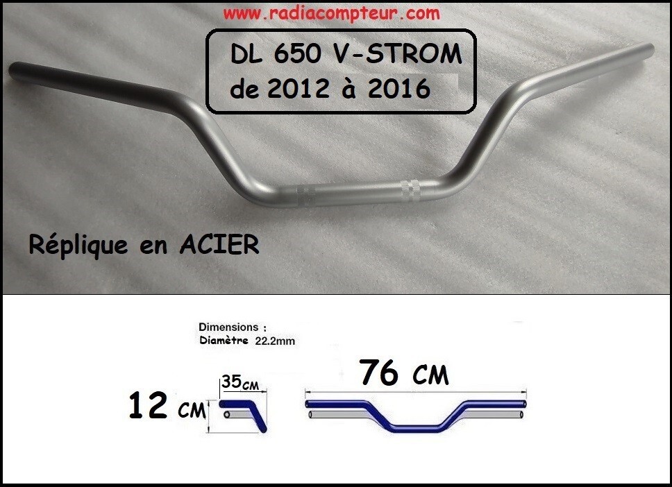 Guidon acier type origine pour Suzuki V-Strom DL650 de 2012 à 2016 noir