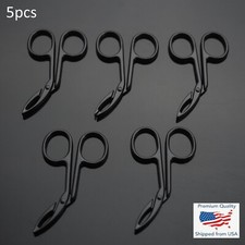 5pcs Steel Flat Tip Eyebrow Tweezers Clamp Clipper Scissors Hair Remover - Black